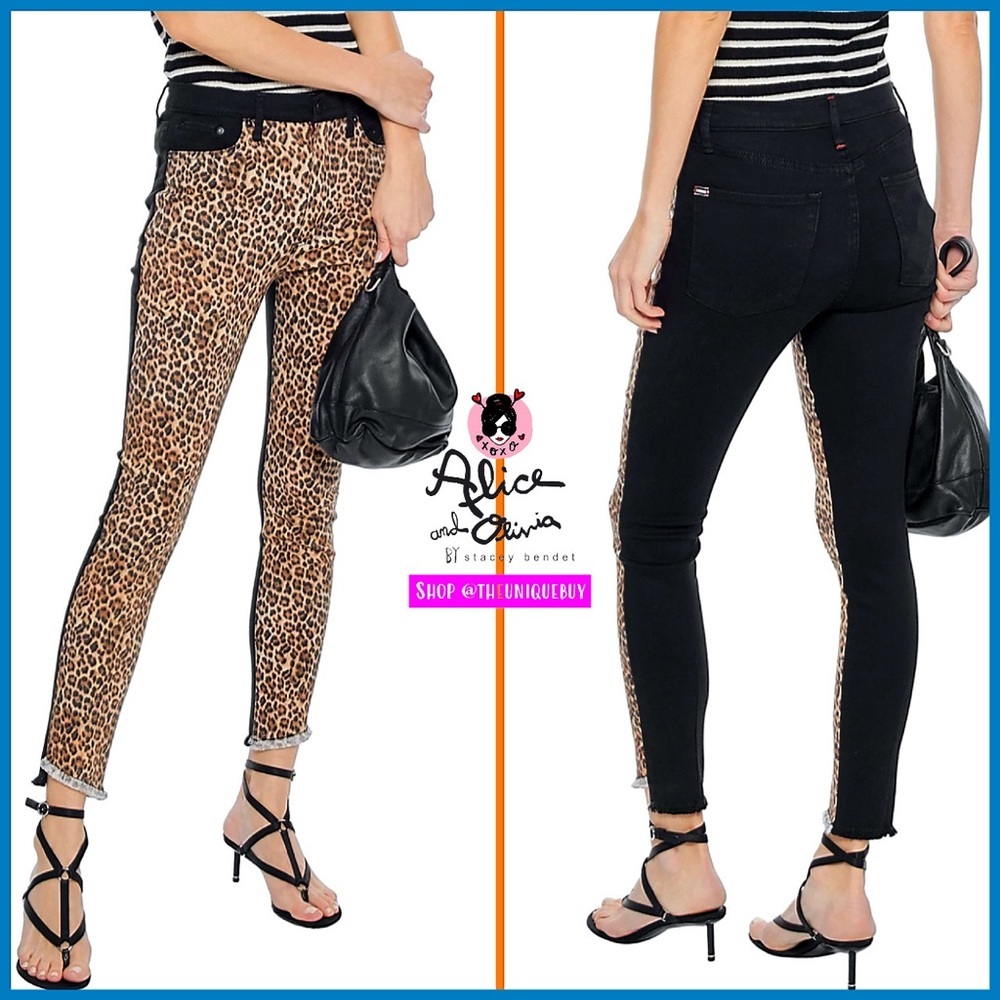 Alice + Olivia Leopard Black Cropped Skinny Denim Jeans Pant - Picture 8 of 16
